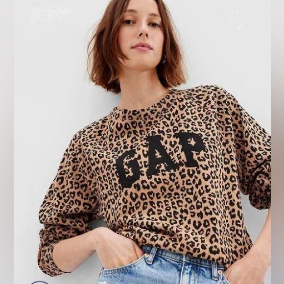GAP Tops - GAP Women's Logo Leopard Print Sweatshirt - Brown and Black Size XXS NEW